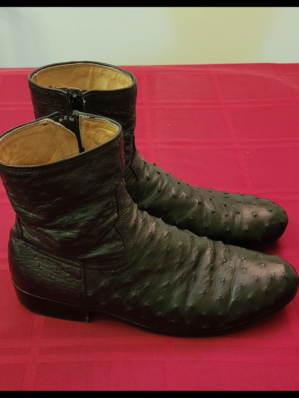 Men's Black Authentic Ostrich Ankle Boots